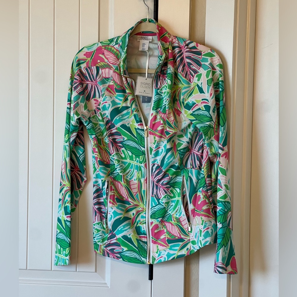 NWT Sigrid Olsen Golf & Tennis Multicolor Tropical Zip-Front Jacket